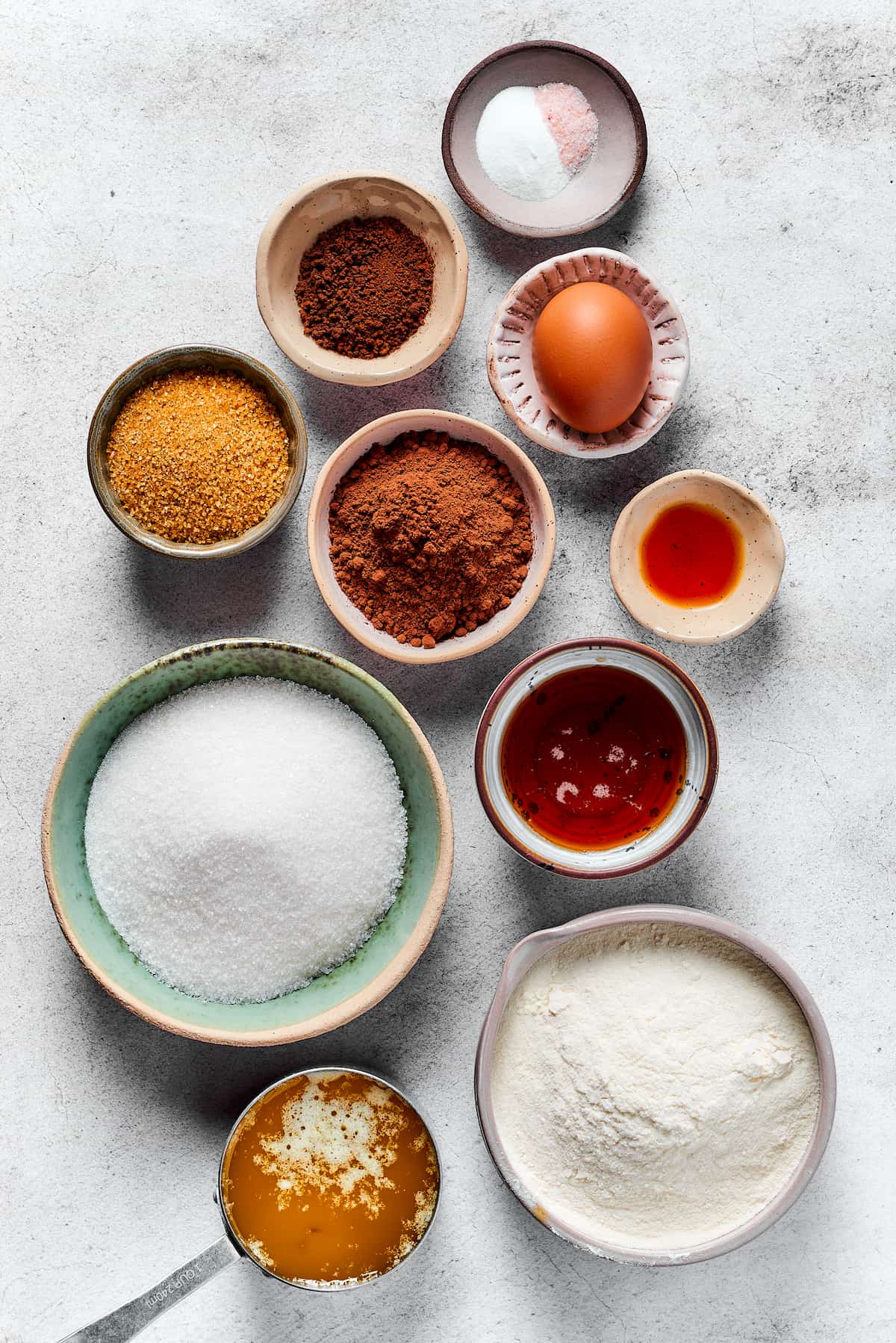 These Espresso Cookies are soft and chewy, with a delightfully rich chocolate flavor and just a hint of espresso. Just 10 ingredients! Overhead view of ingredients for espresso cookies