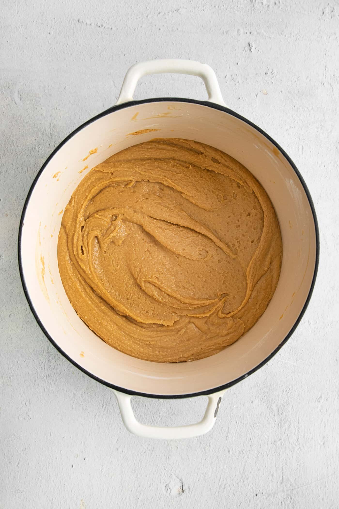 Peanut butter fudge mixture in a saucepan