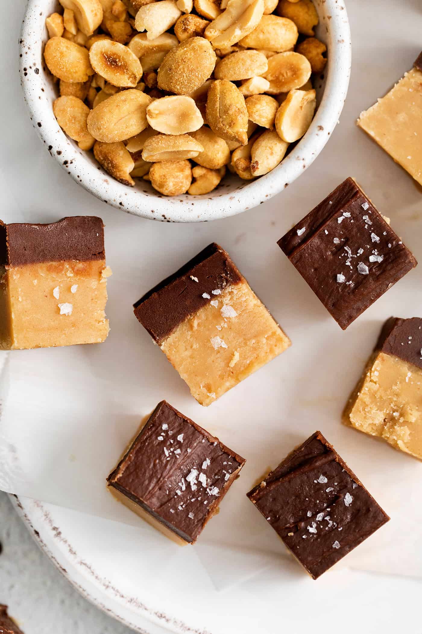 Overhead view of buckeye fudge pieces