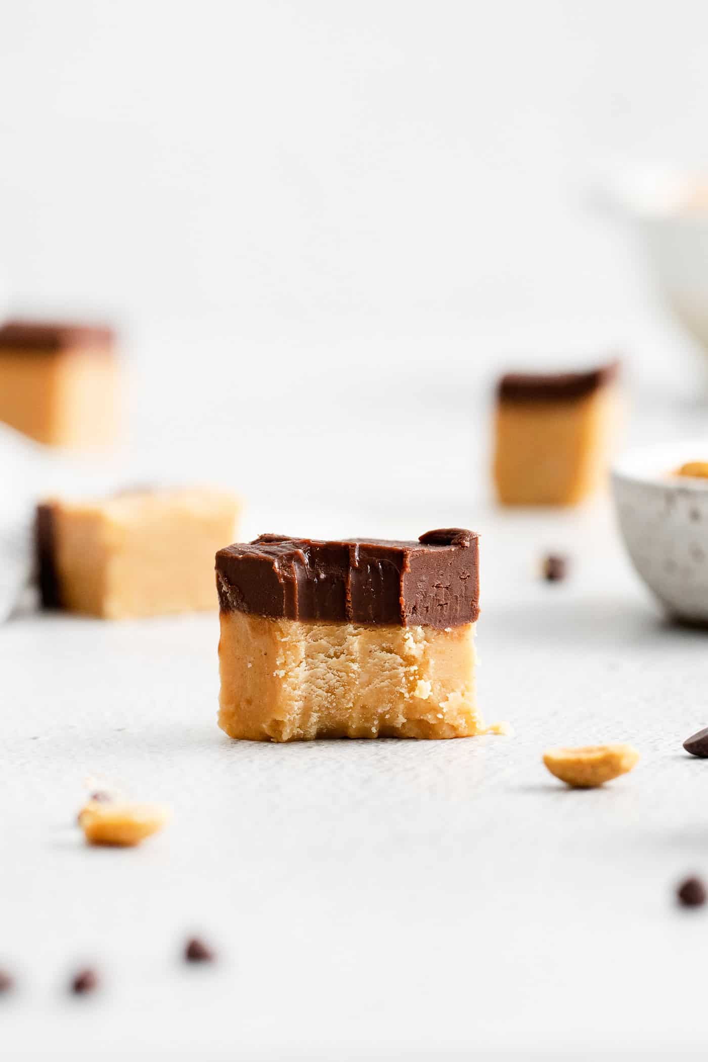 A piece of buckeye fudge with a bite missing