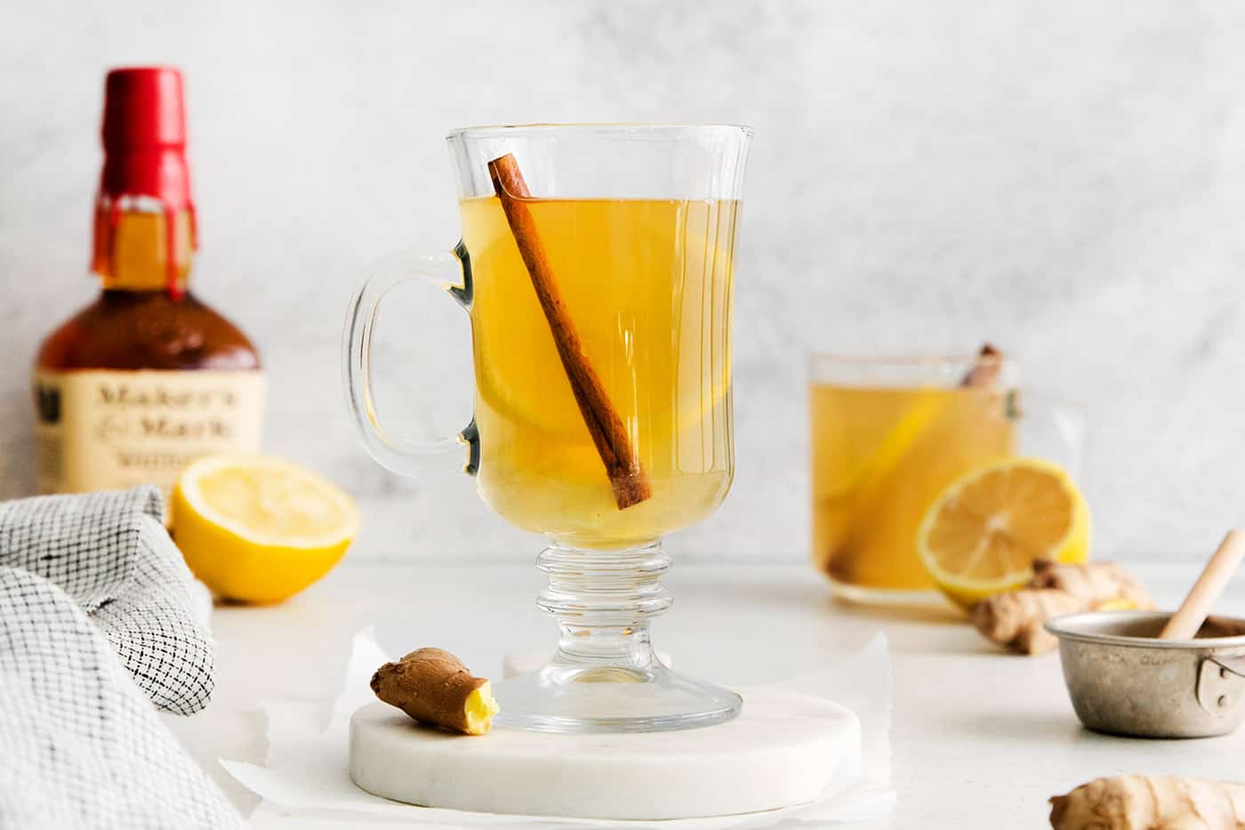 A hot toddy in a glass mug