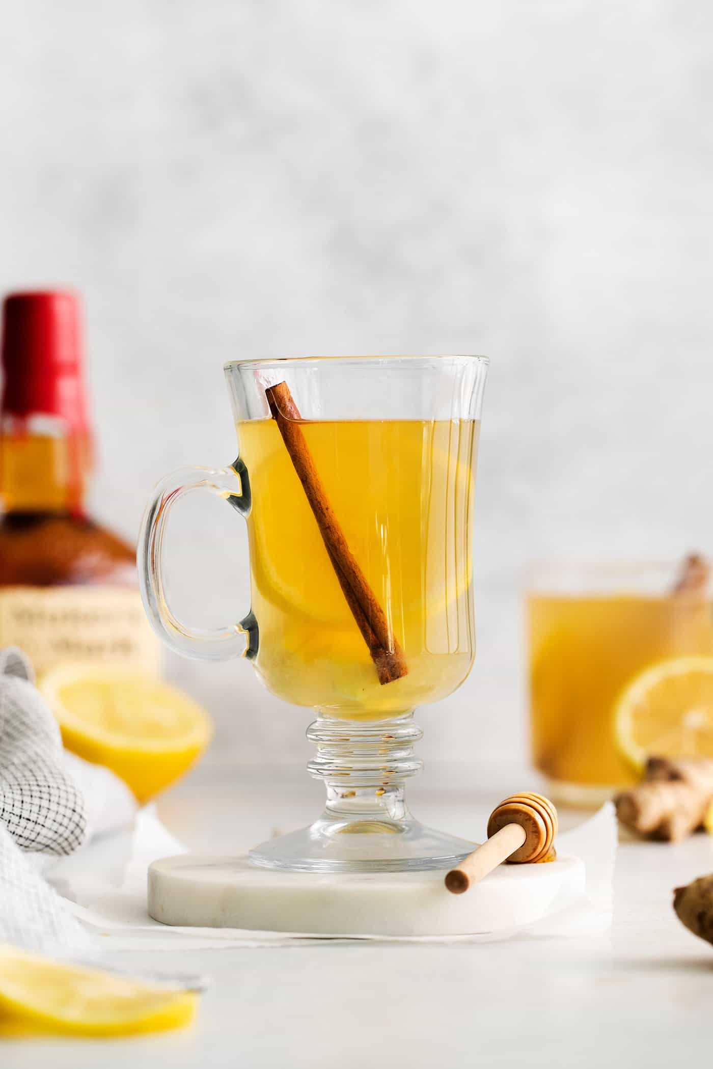 A hot toddy in a glass mug