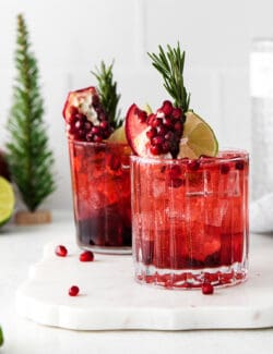 2 glasses of pomegranate gin & tonic cocktails