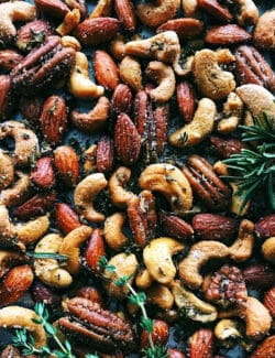 spiced mixed nuts with fresh rosemary and thyme
