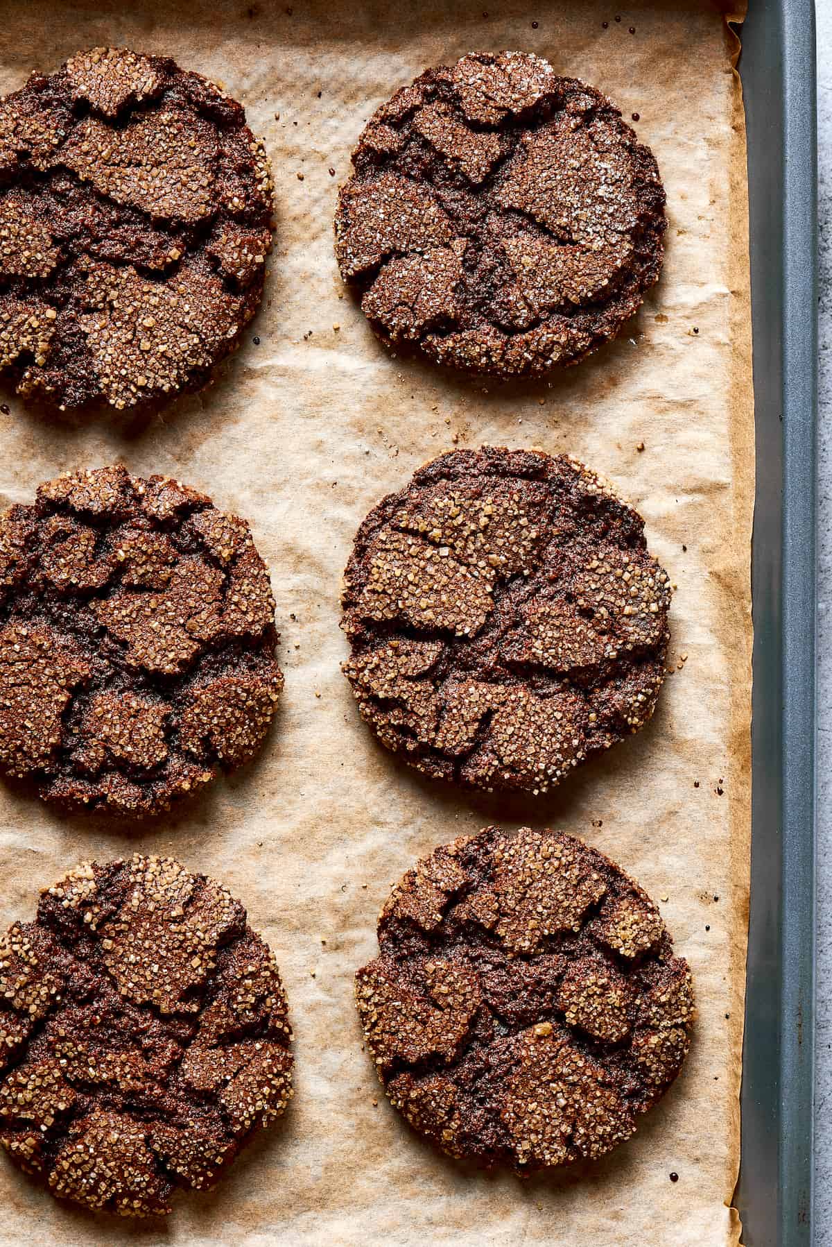 chocolate espresso cookies on a cookie sheet