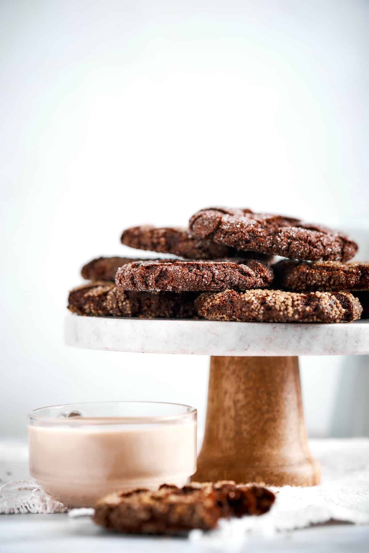 espresso cookies on a pedestal platter