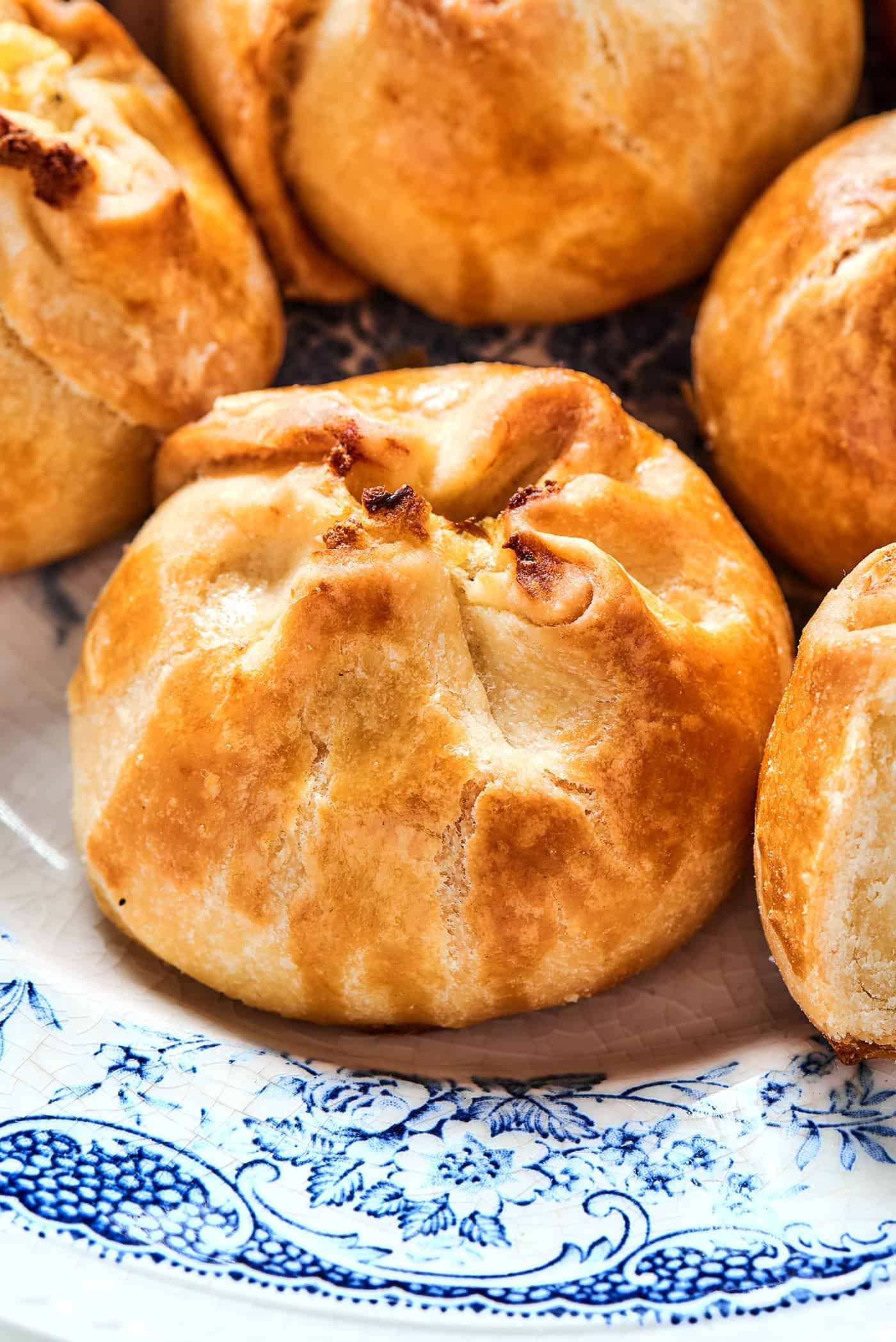 close-up photo of a potato knish