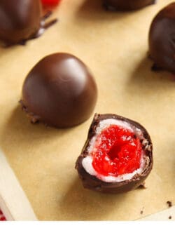 Pinterest image for chocolate covered cherry cordials