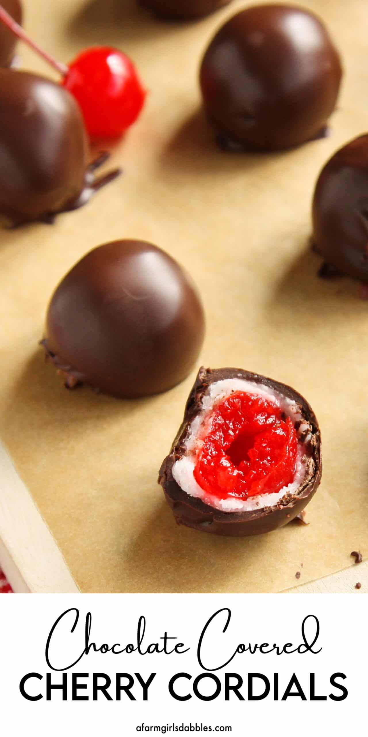 Pinterest image for chocolate covered cherry cordials