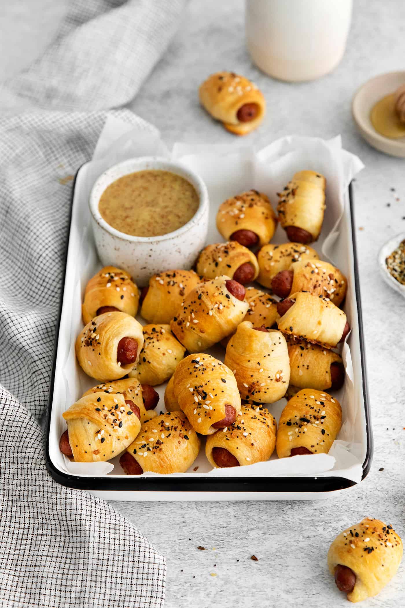 Mini pigs in a blanket in a tray