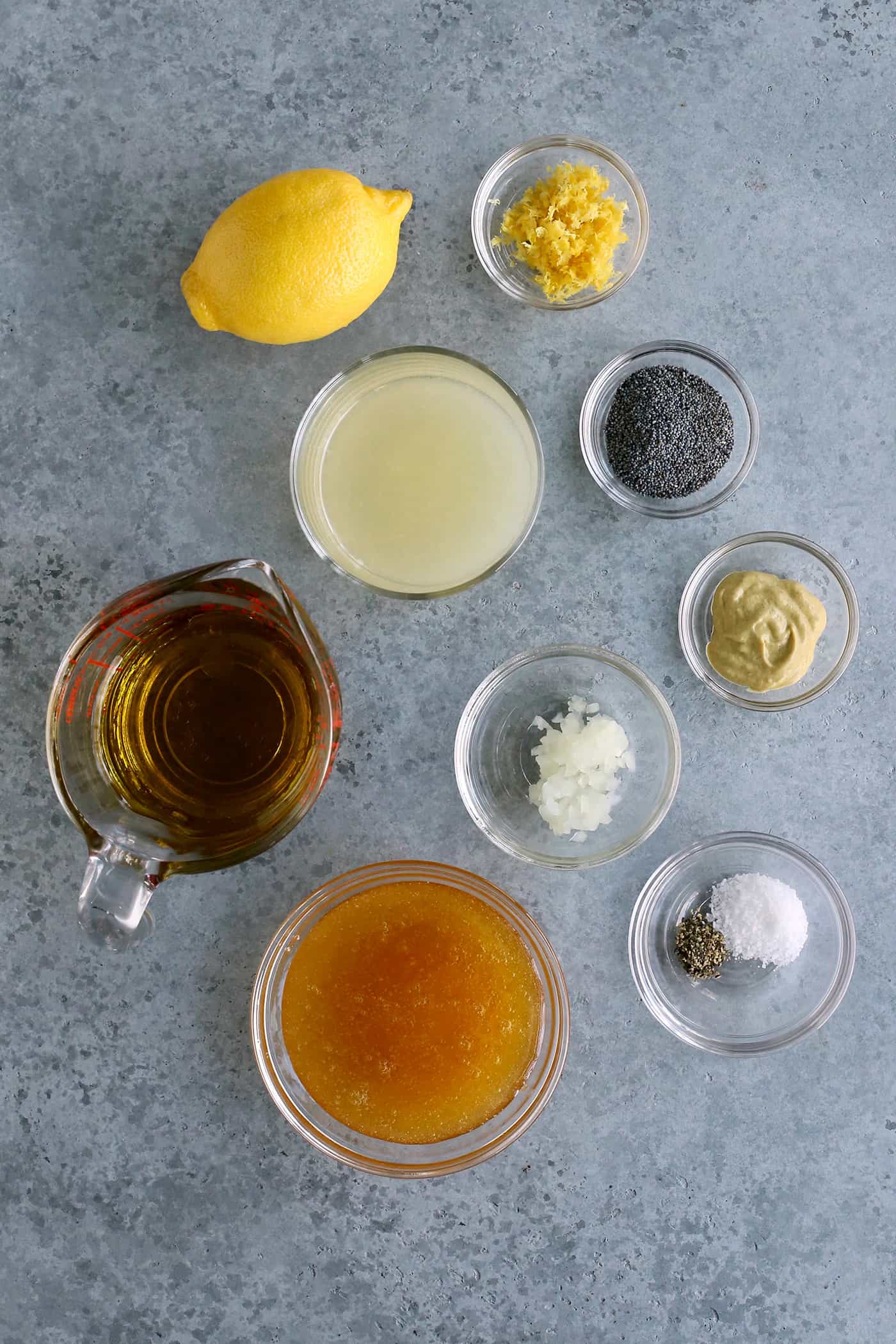 ingredients to make poppy seed dressing with fresh lemon