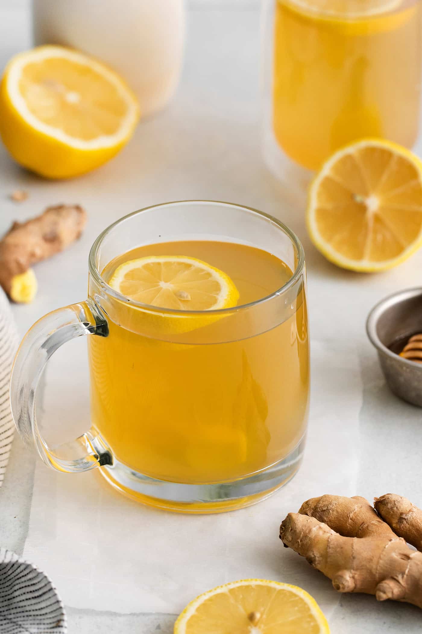 A glass mug of Starbucks medicine bal tea