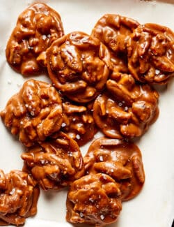 overhead view of a platter of pecan pralines