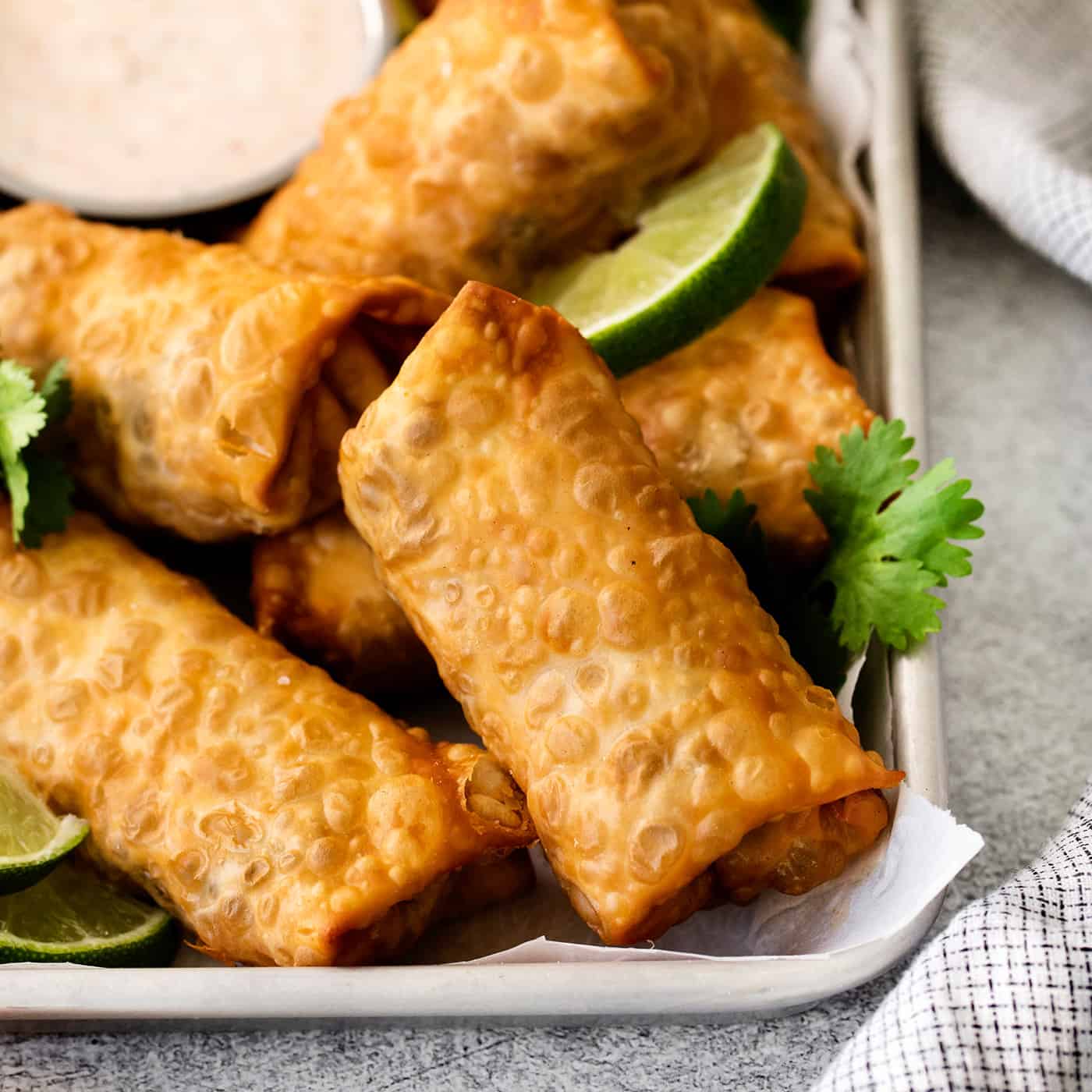 close-up photo of fried southwestern egg rolls