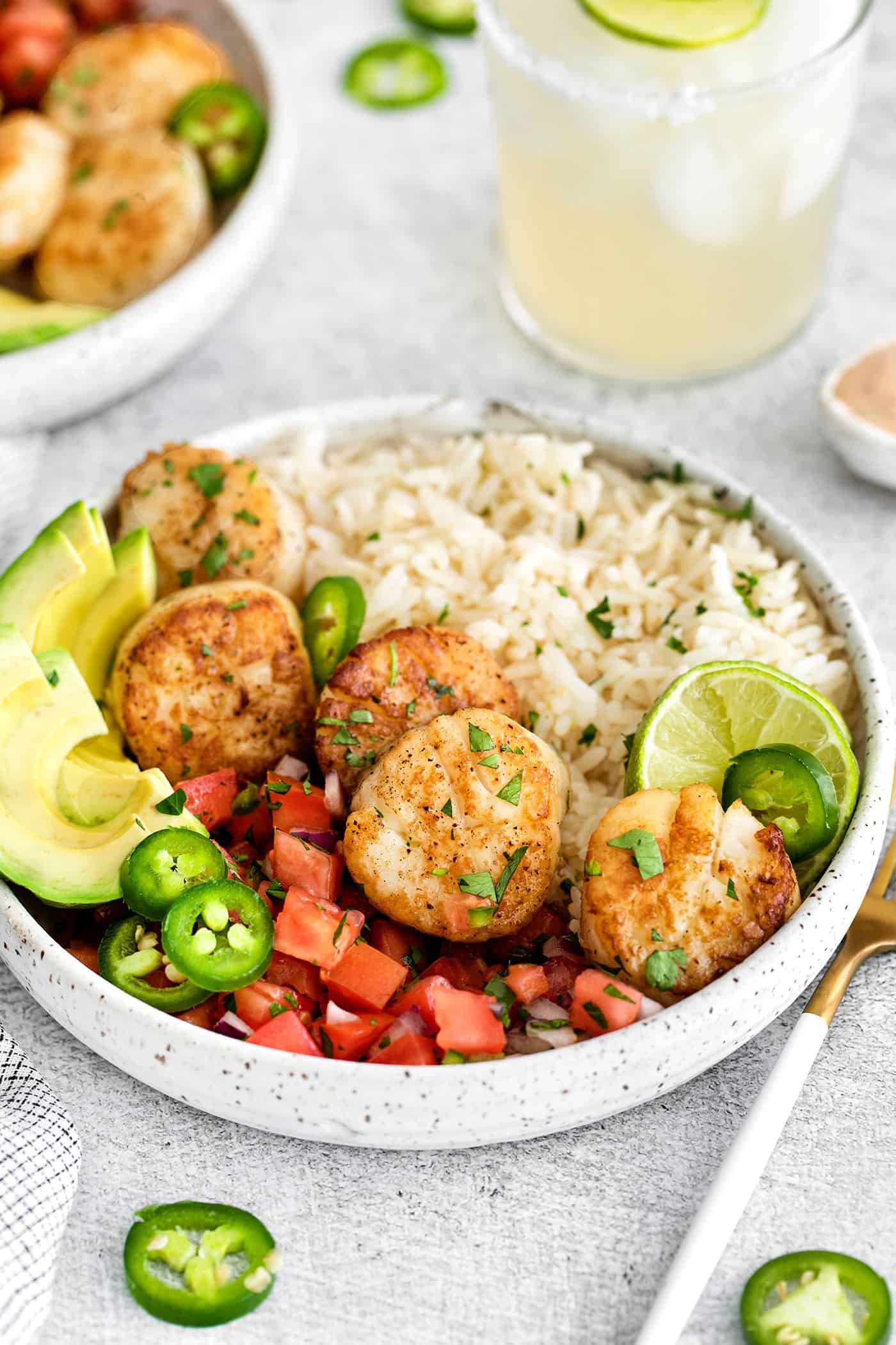 Overhead view of a Tex-Mex rice bowl