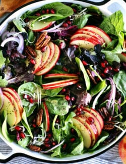 overhead view of winter apple salad in a large serving bowl