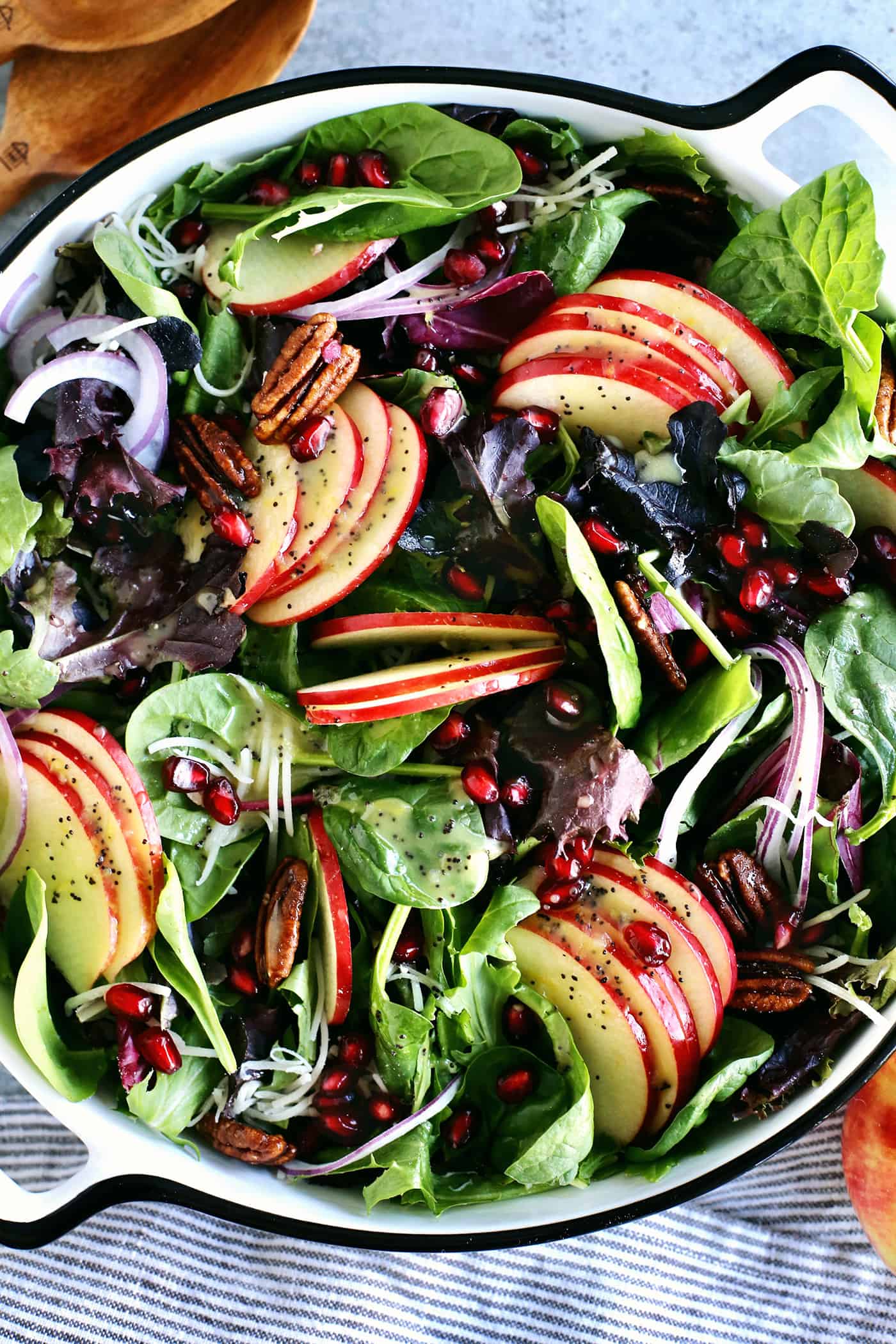 overhead view of winter apple salad in a large serving bowl