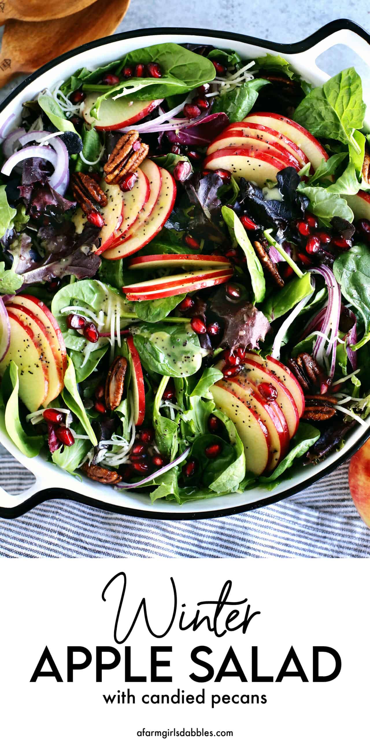 Pinterest image for winter apple salad with candied pecans