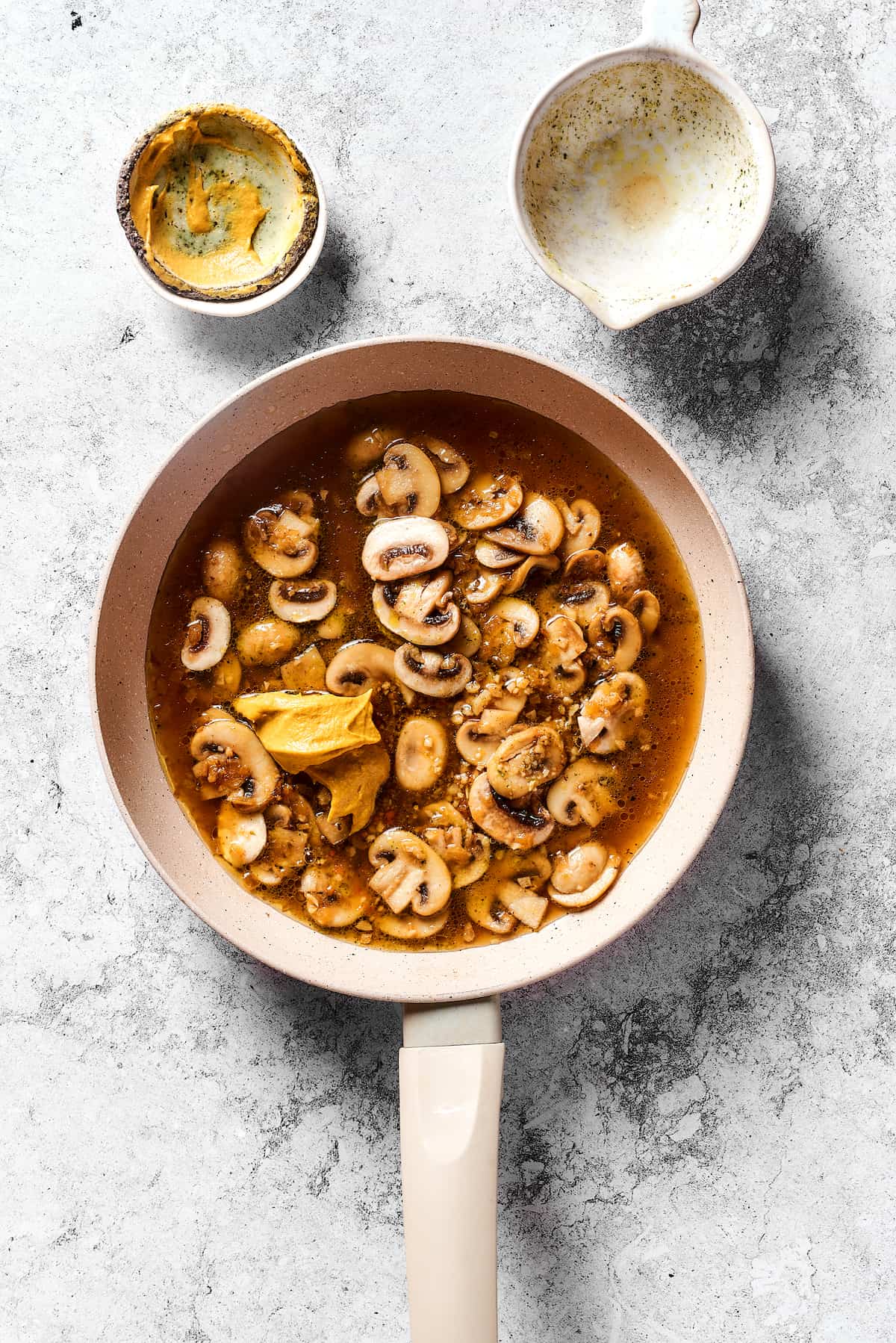 Cooked mushrooms in a pan