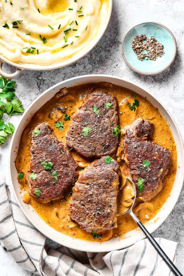 Steak diane in a pan