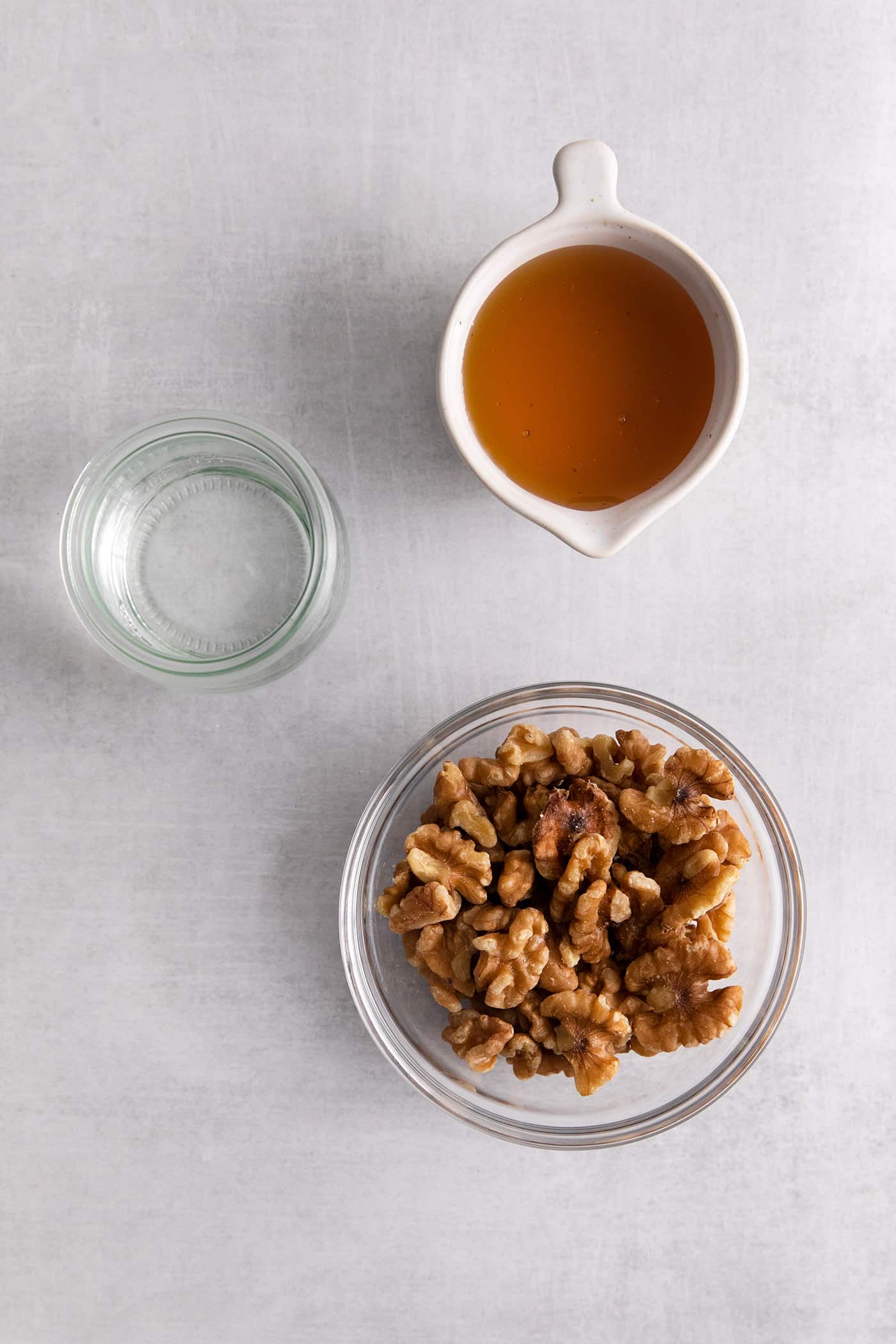 Ingredients to make honey coated walnuts