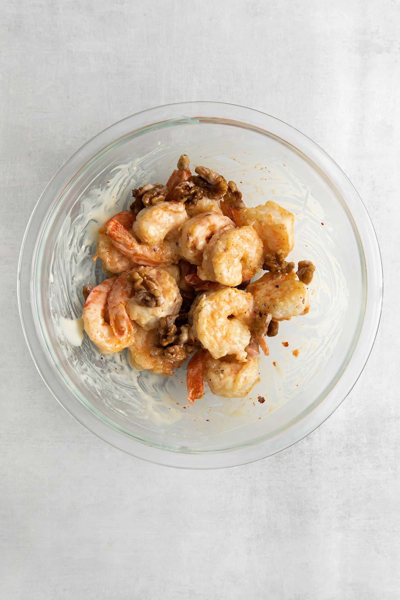 Shrimp in a boil with honey walnut sauce