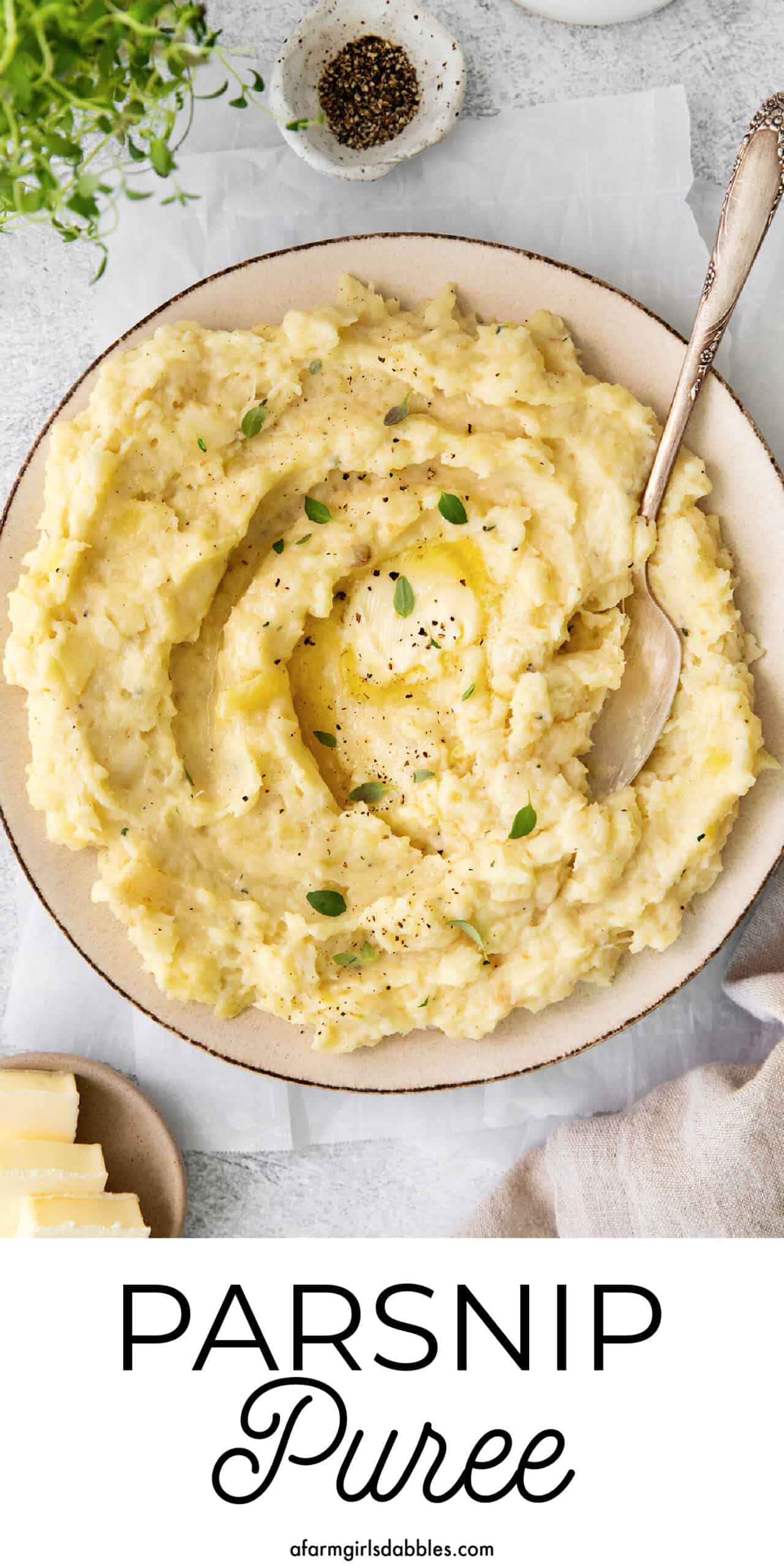 Pinterest image for parsnip puree