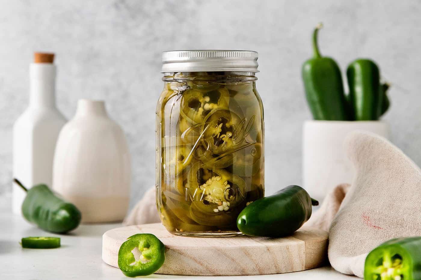 A jar of pickled jalapenos