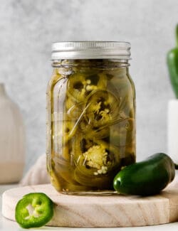A jar of pickled jalapenos