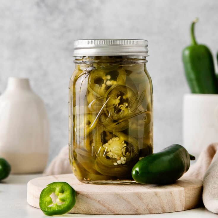 A jar of pickled jalapenos