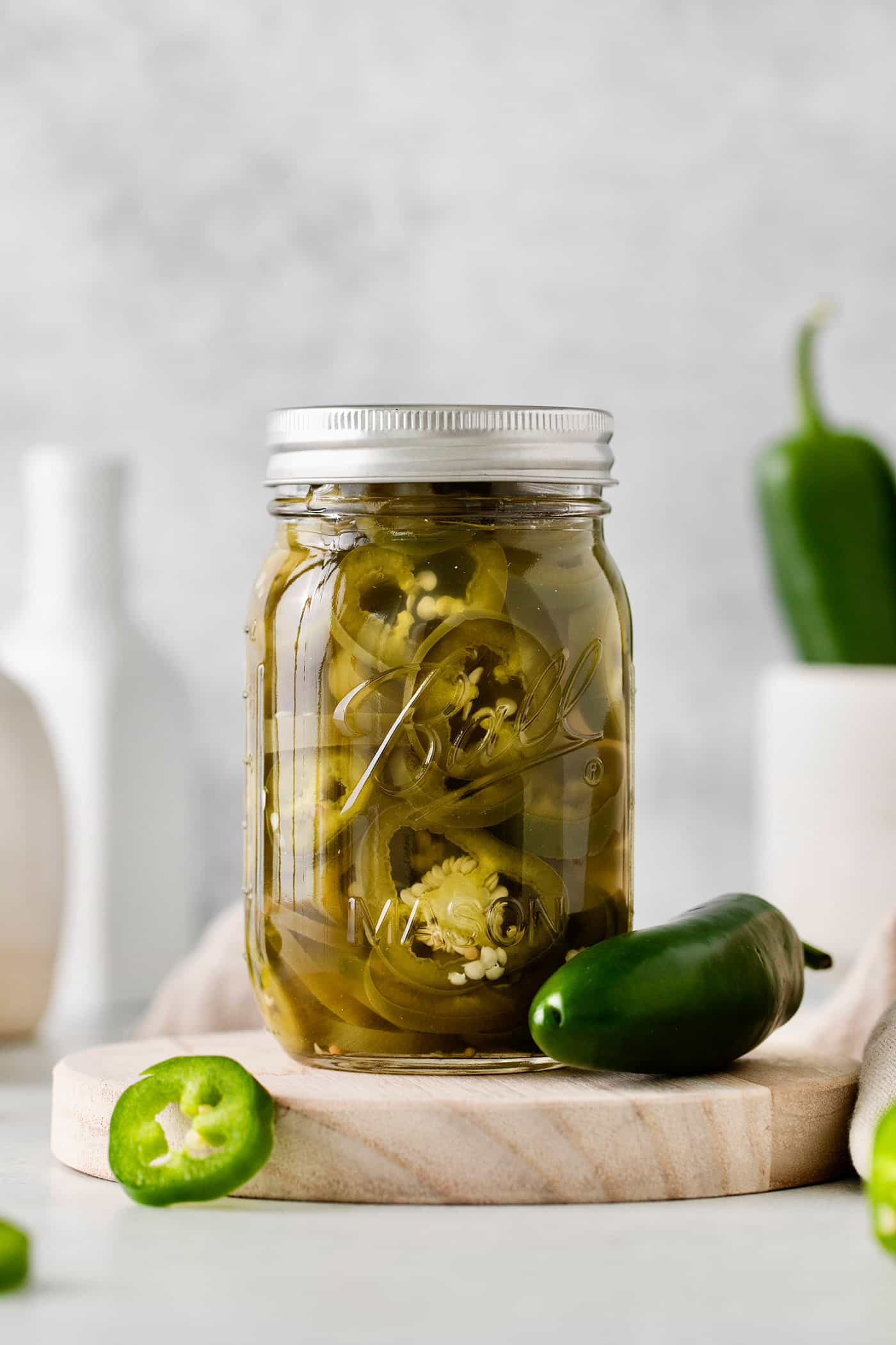 A jar of quick pickled jalapenos