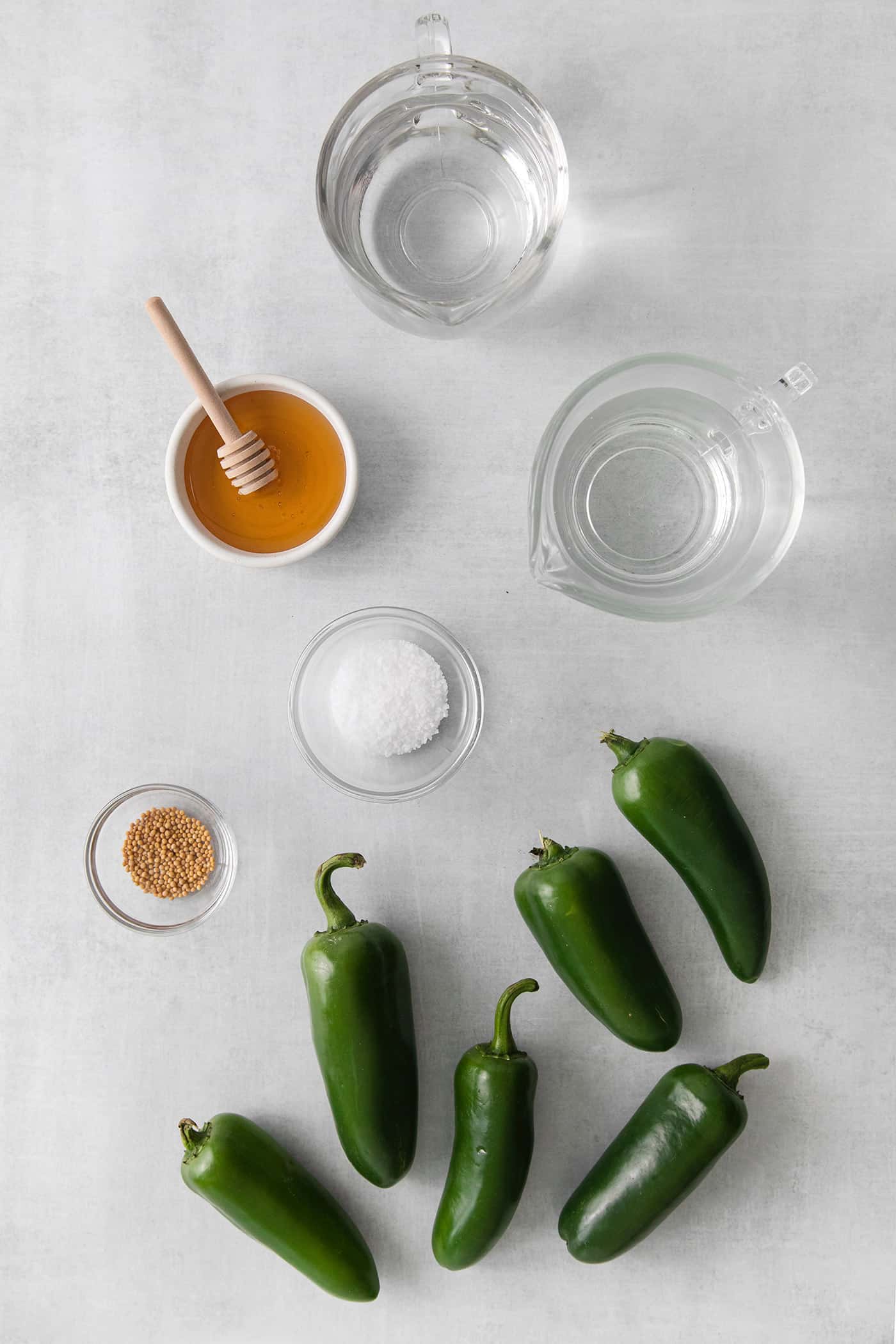 Overhead view of pickled jalapeno ingredients