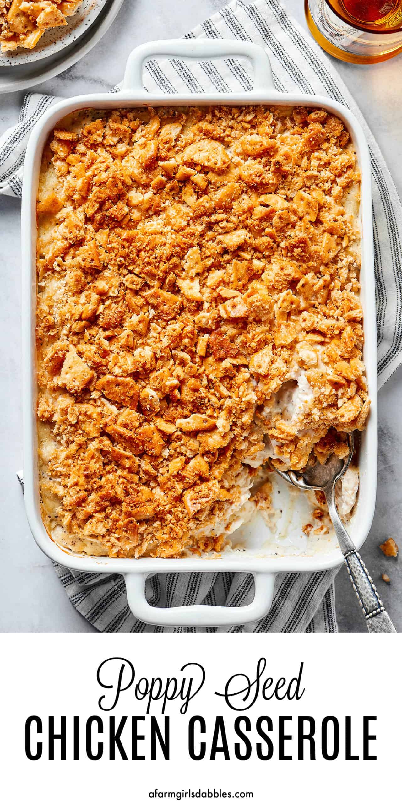 Pinterest image for poppy seed chicken casserole