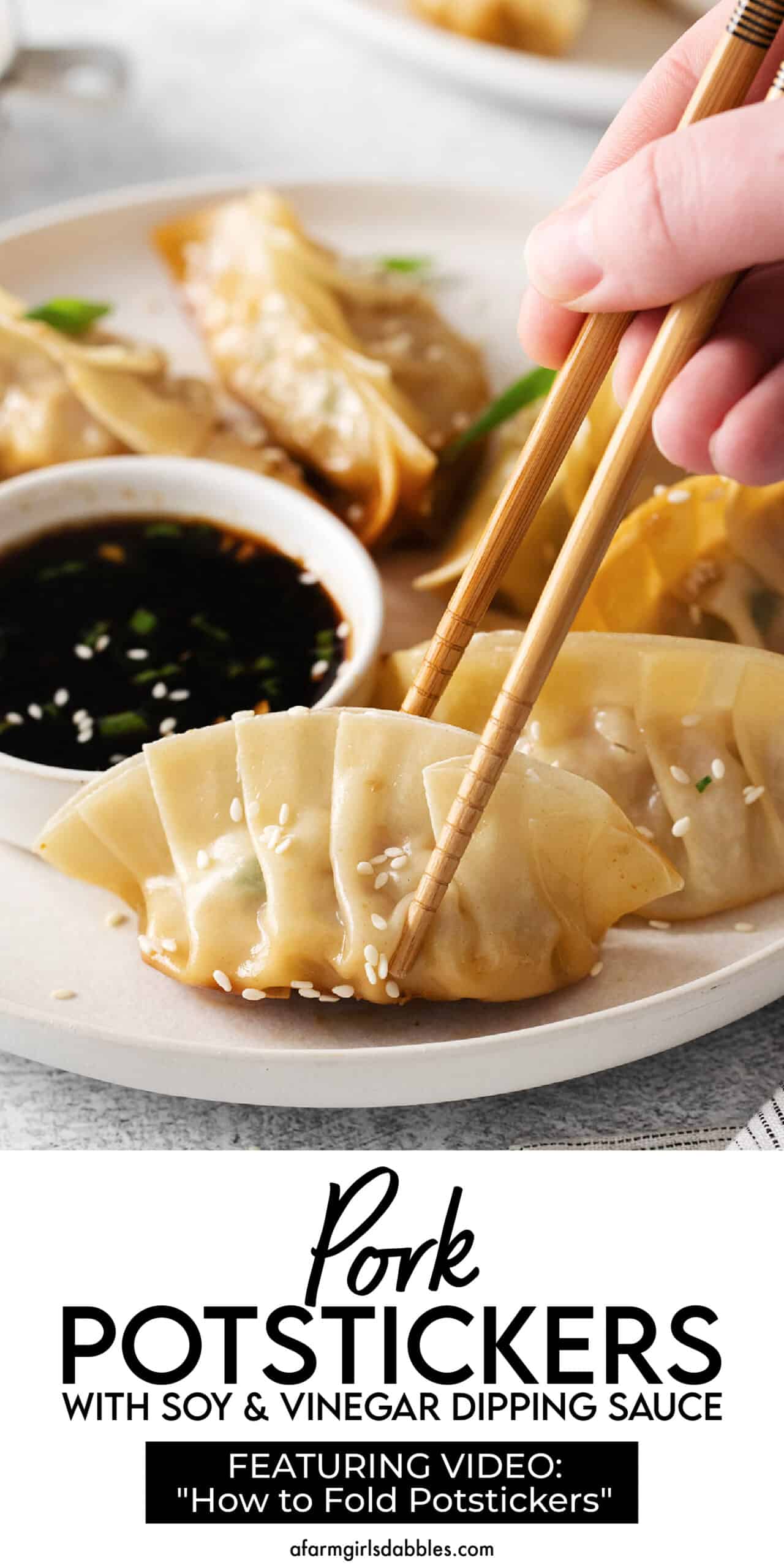 Pinterest image for pork potstickers