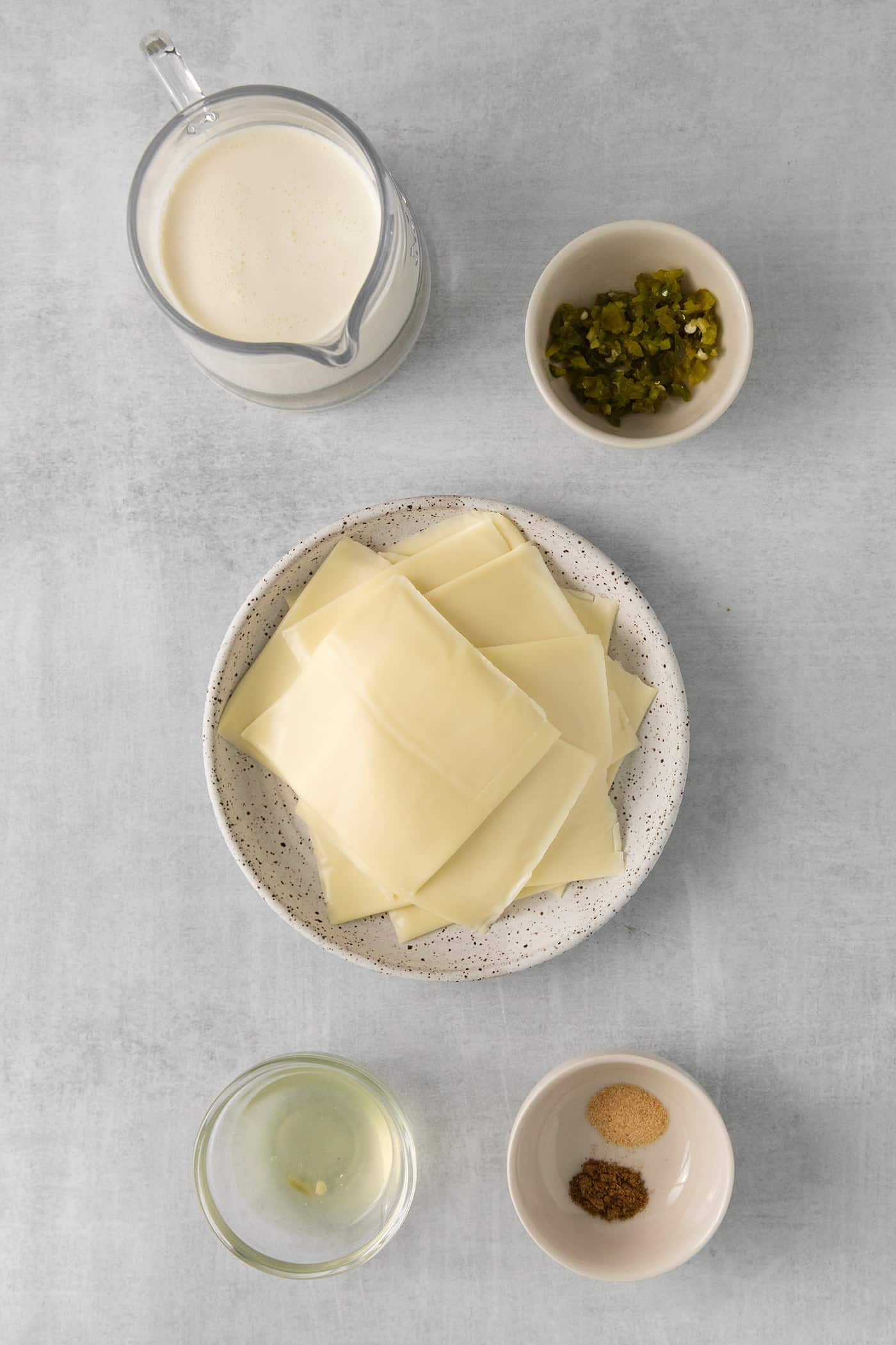Overhead view of homemade queso blanco ingredients