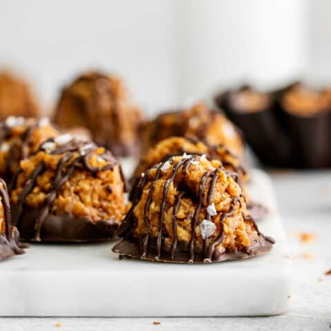 Samoa macaroons on a cutting board