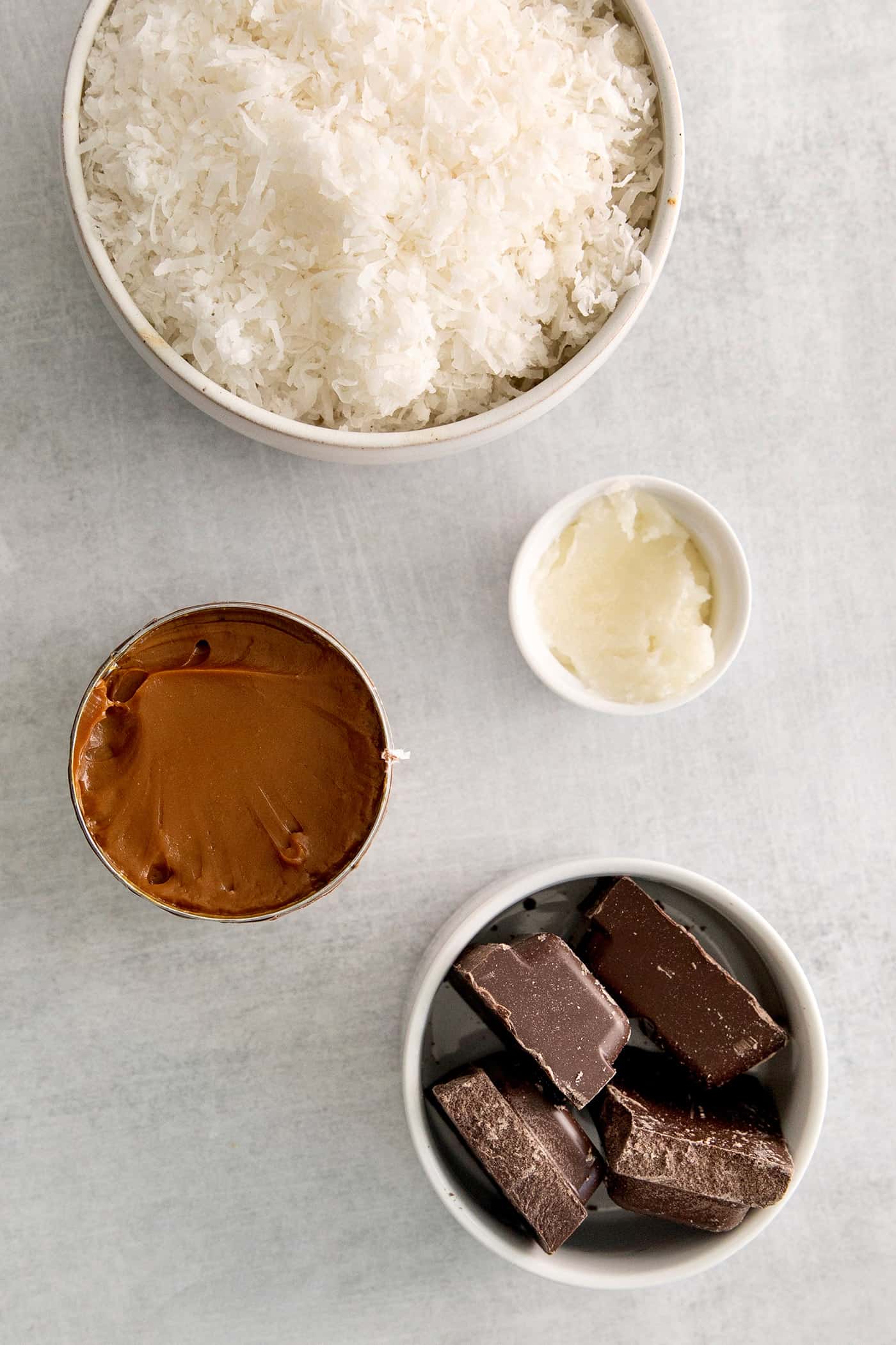 Overhead view of samoa macaroon ingredients