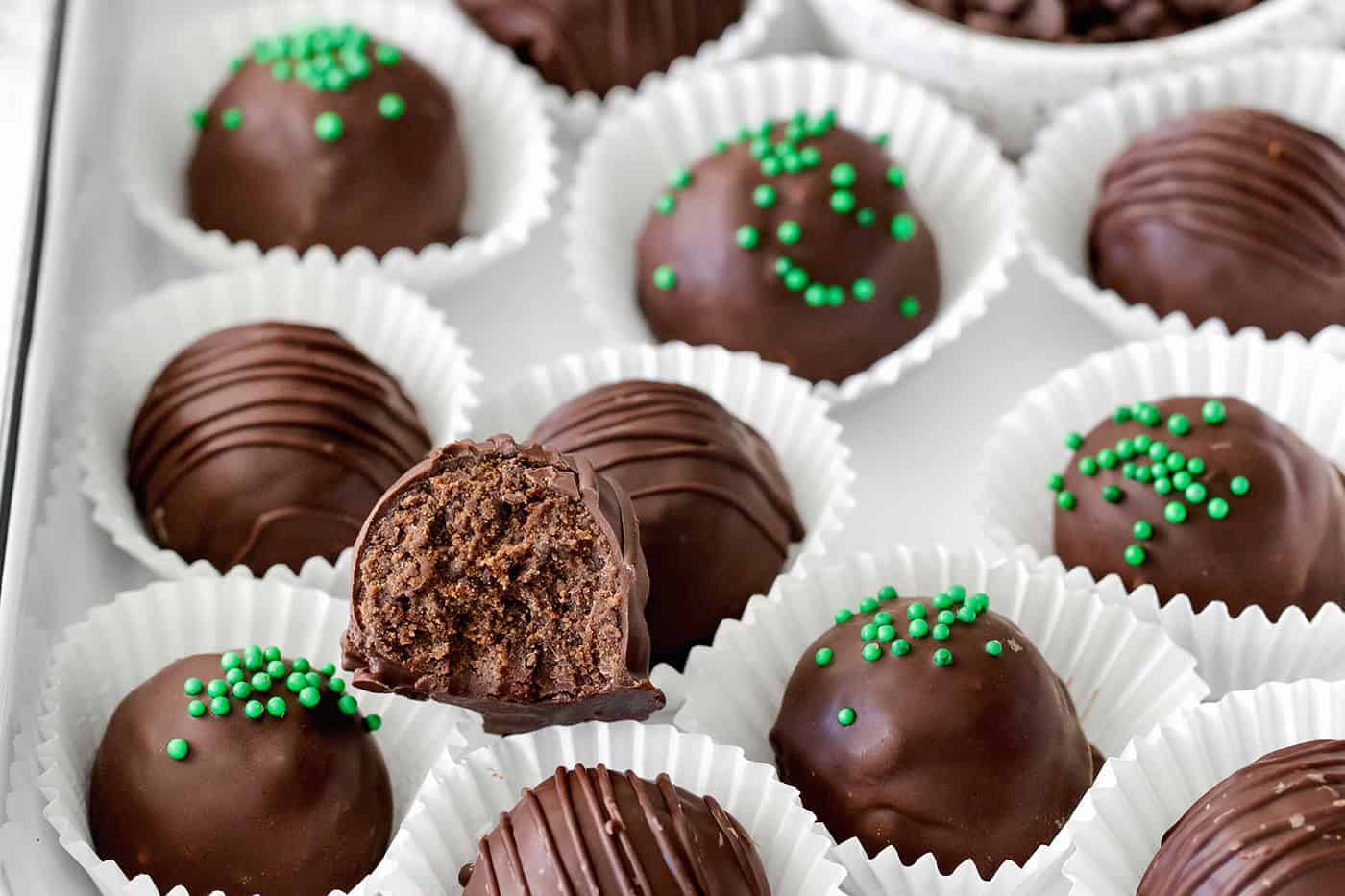 Overhead view of thin mint truffles