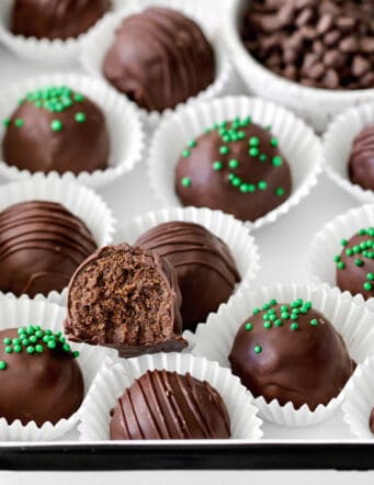 Overhead view of chocolate mint truffles