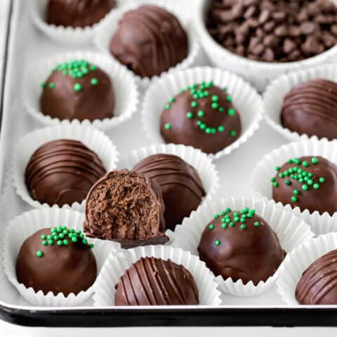 Overhead view of chocolate mint truffles