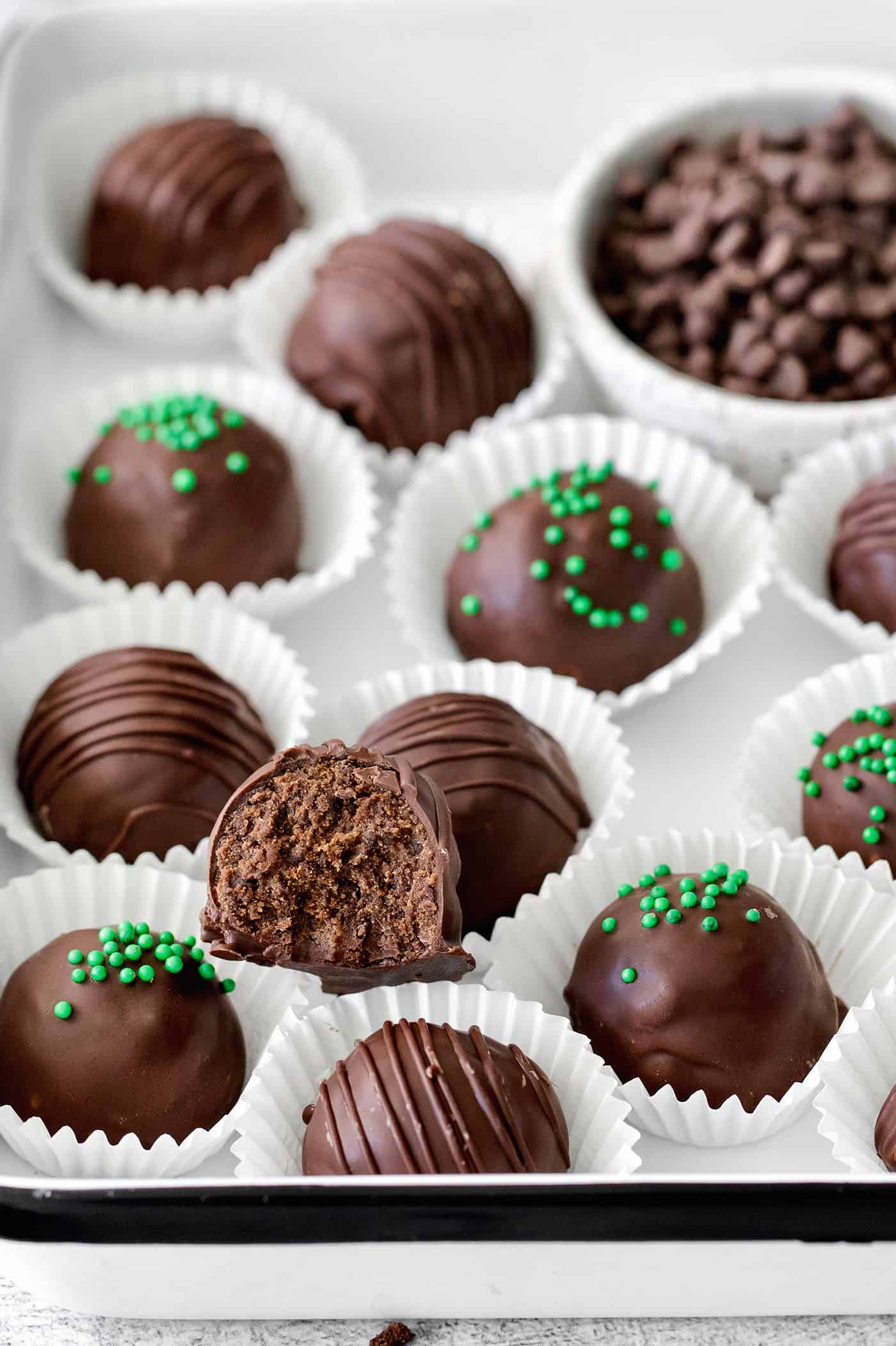 Overhead view of thin mint truffles