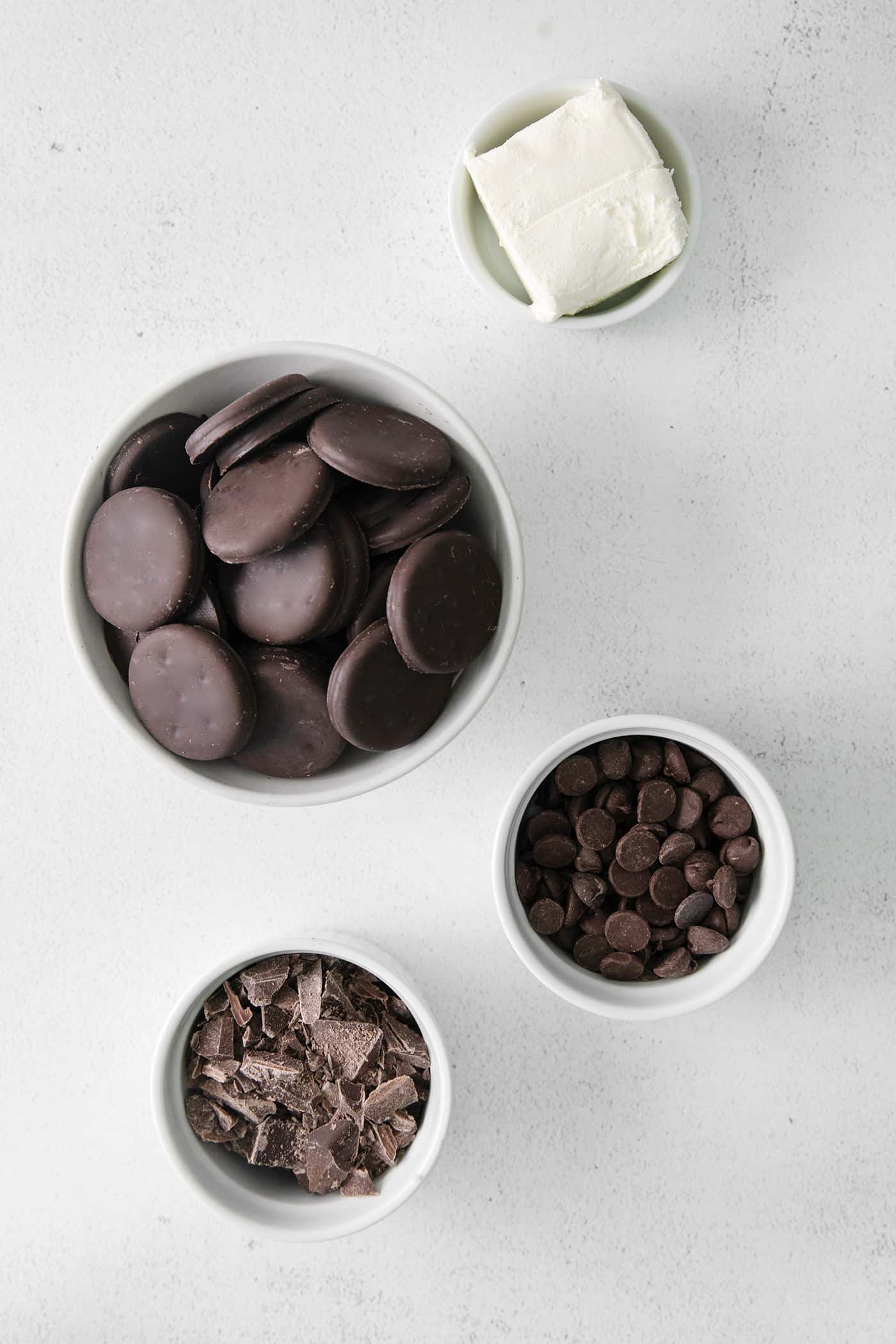 Overhead view of thin mint truffle ingredients