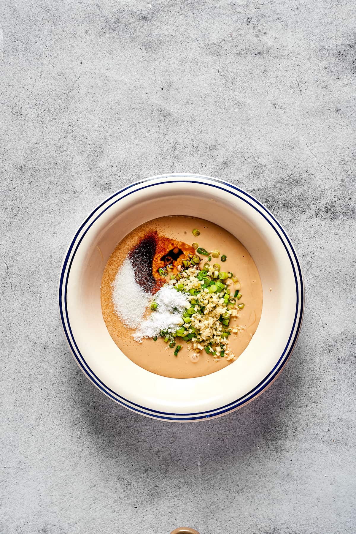 Mochiko flour batter with cornstarch, soy sauce, and seasoning