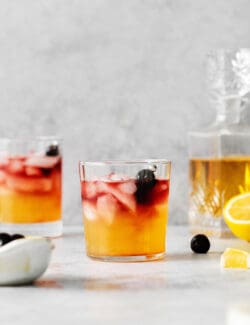 A New York Sour on a marble countertop
