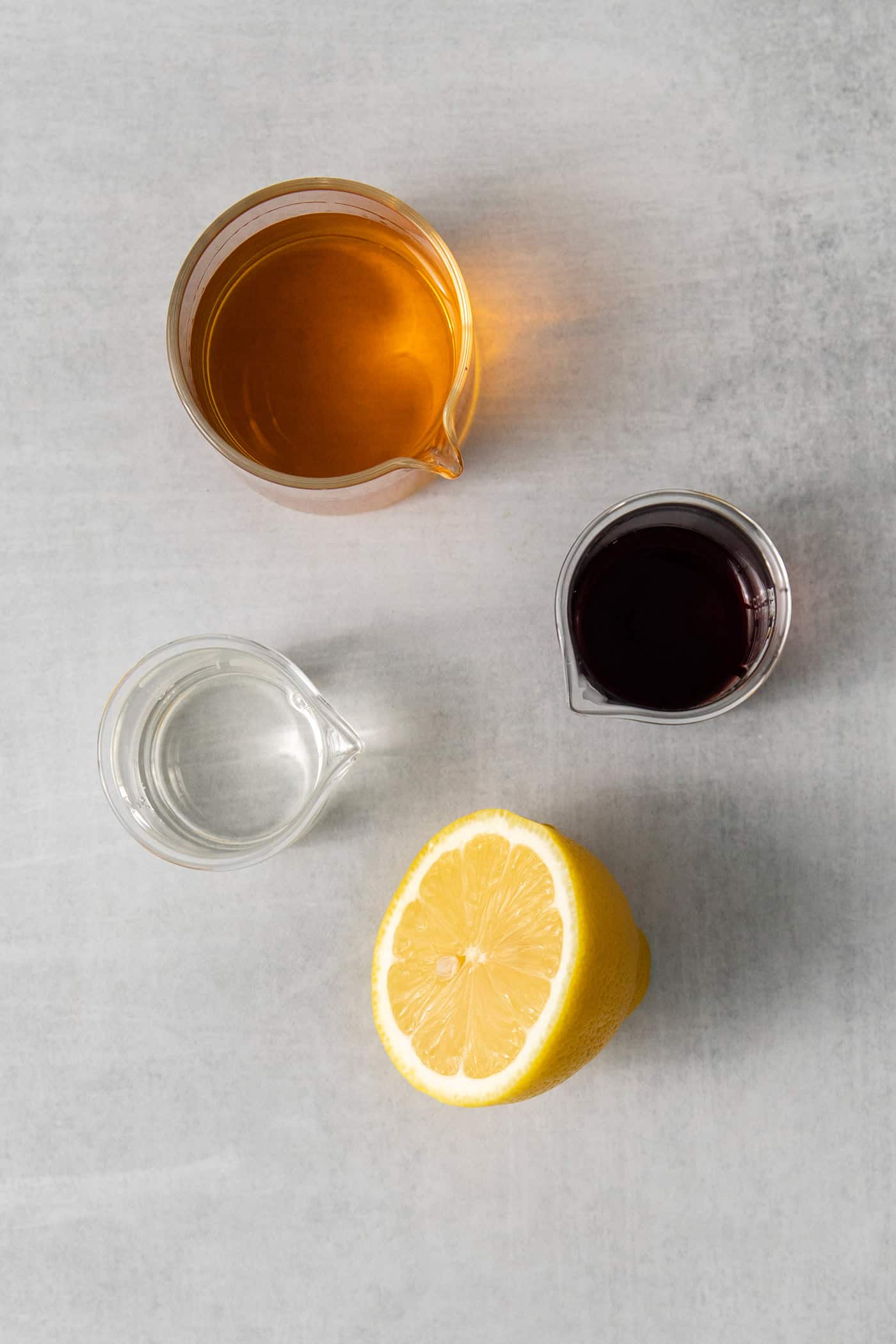Overhead view of New York Sour ingredients