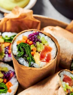 close-up photo of the inside of a sushi burrito