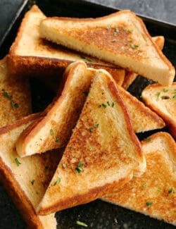 Overhead view of slices of Texas Toast garlic bread