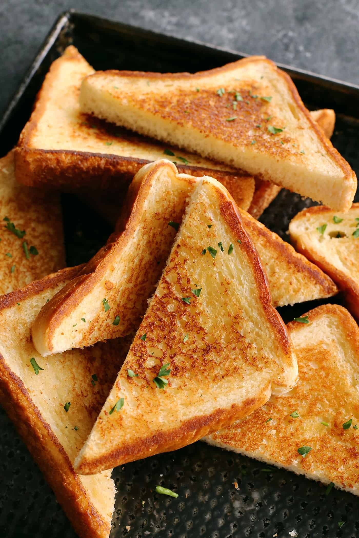Overhead view of slices of Texas Toast garlic bread
