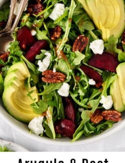 Pinterest image for arugula beet salad