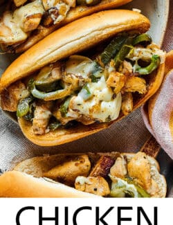 Pinterest image for chicken cheesesteak sandwiches